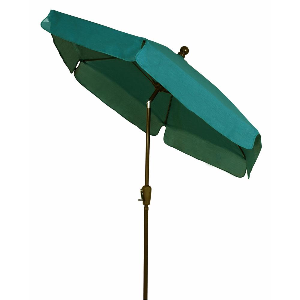 7.5' Hex Home Garden Tilt Umbrella 6 Rib Crank Champagne Bronze with Forest Green Vinyl Coated Weave Canopy. Picture 1