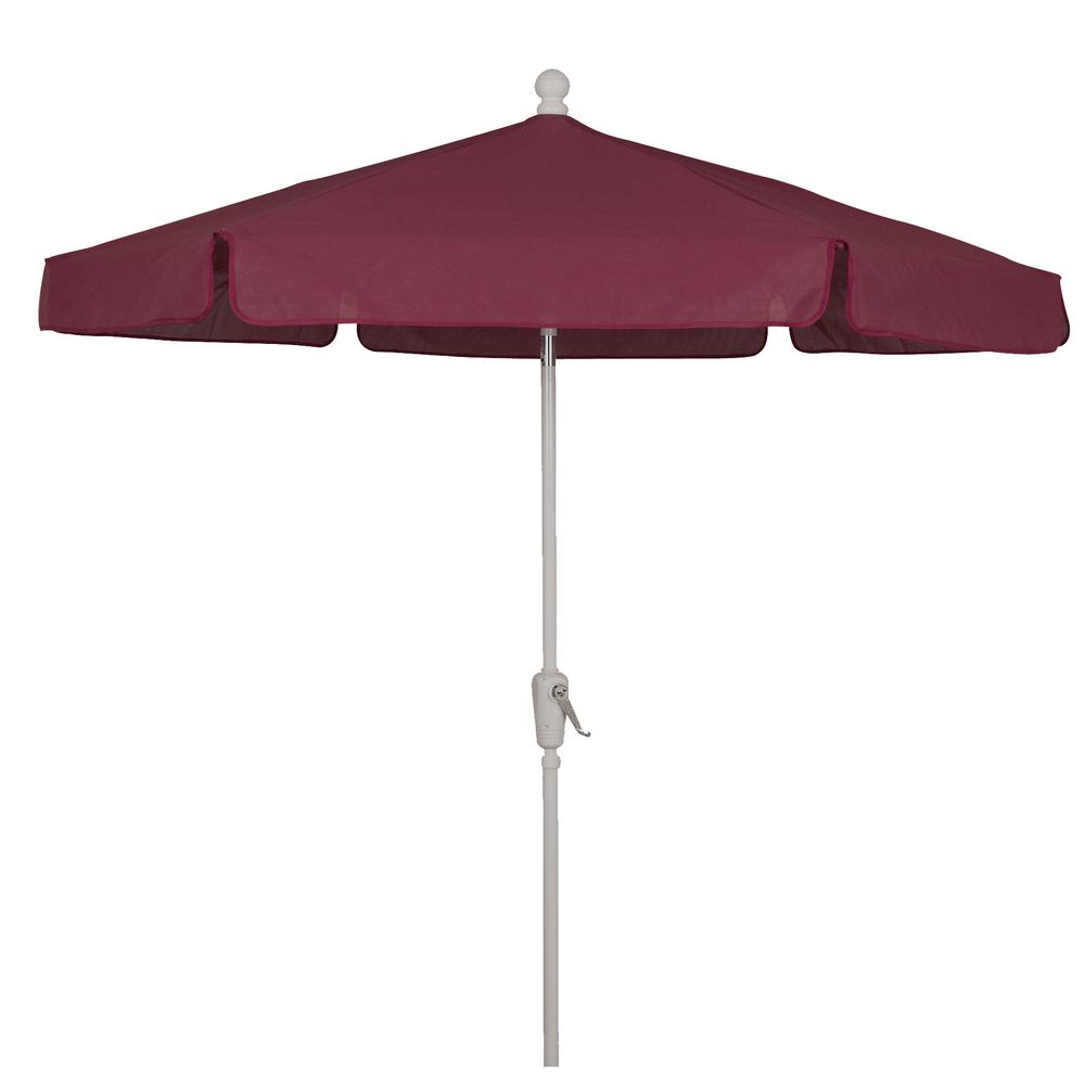 7.5' Hex Home Garden  Umbrella 6 Rib Crank White with Burgundy Vinyl Coated Weave Canopy. Picture 1