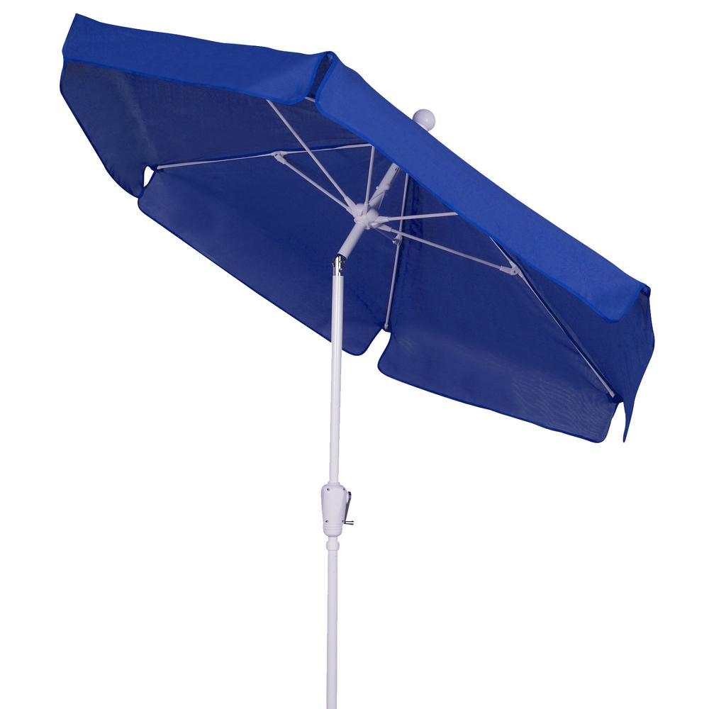 7.5' Hex Home Garden Tilt  Umbrella 6 Rib Crank White with Pacific Blue Vinyl Coated Weave Canopy. Picture 1