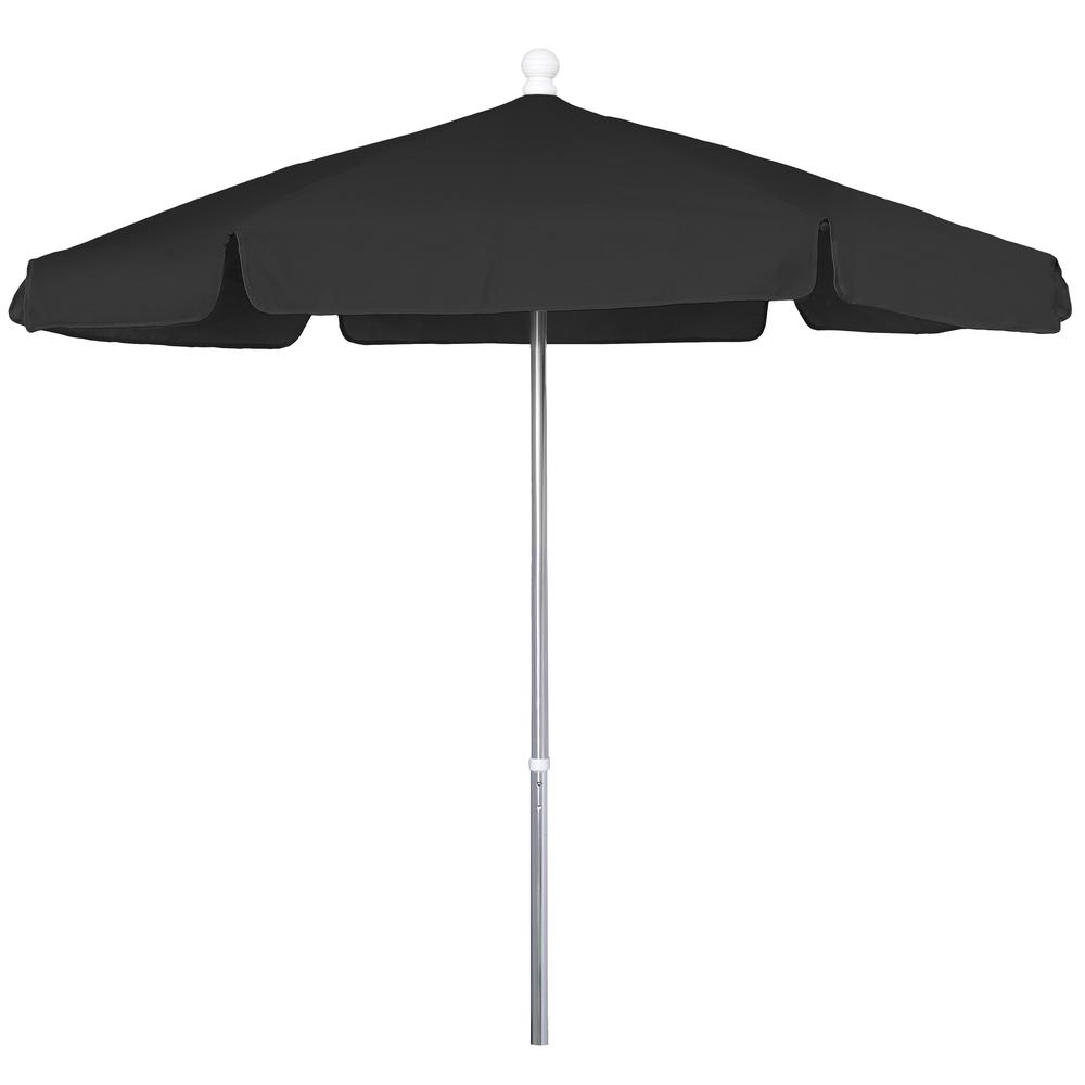 7.5' Hex Garden Umbrella 6 Rib Push Up Bright Aluminum with Black Vinyl Coated Weave Canopy, 7GPUA-Black. Picture 1