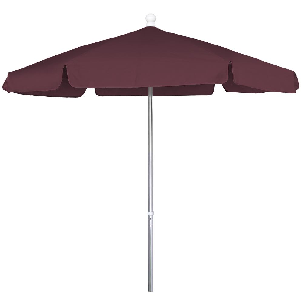 7.5' Hex Garden Umbrella 6 Rib Push Up Bright Aluminum with Burgundy Vinyl Coated Weave Canopy, 7GPUA-Burgundy. Picture 1