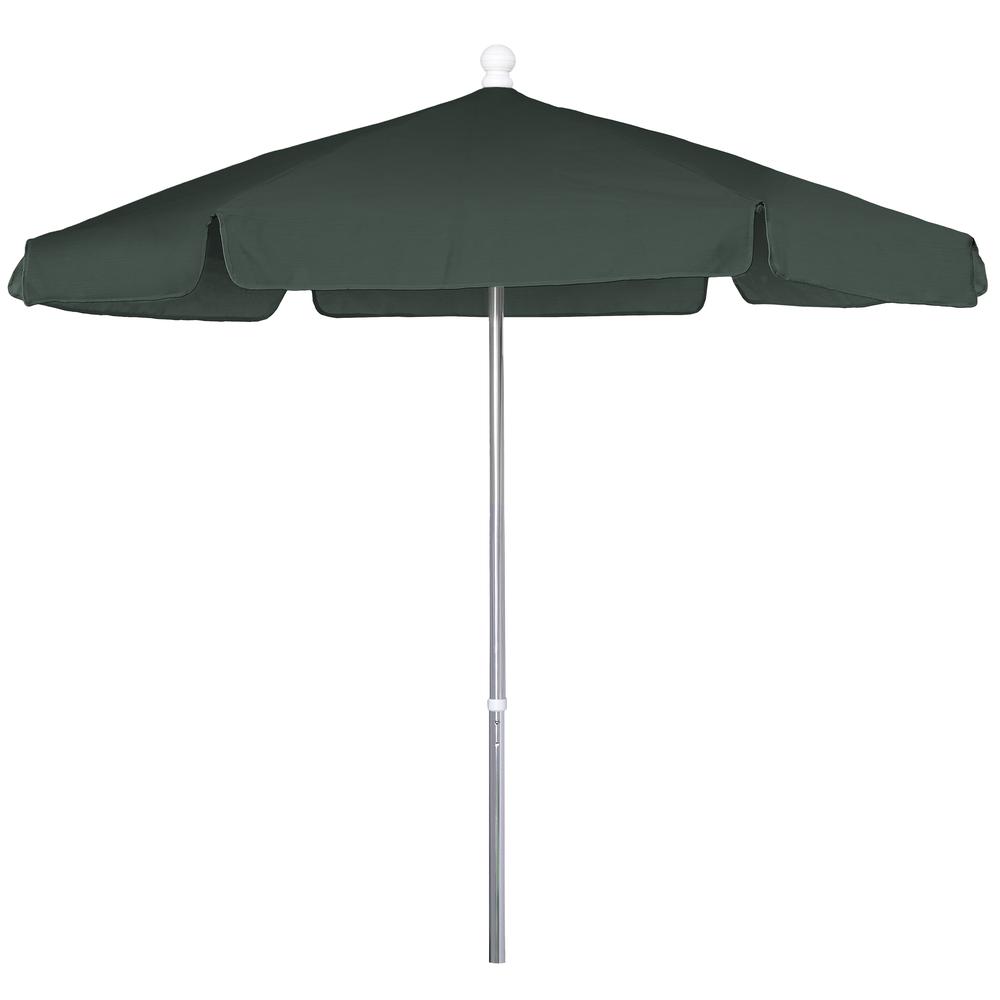 7.5' Hex Garden Umbrella 6 Rib Push Up Bright Aluminum with Forest Green Vinyl Coated Weave Canopy, 7GPUA-Forest Green. Picture 1