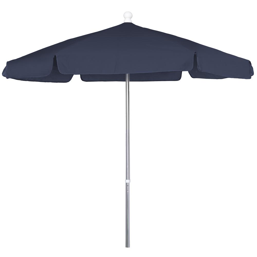 7.5' Hex Garden Umbrella 6 Rib Push Up Bright Aluminum with Navy Blue Vinyl Coated Weave Canopy, 7GPUA-Navy Blue. Picture 1