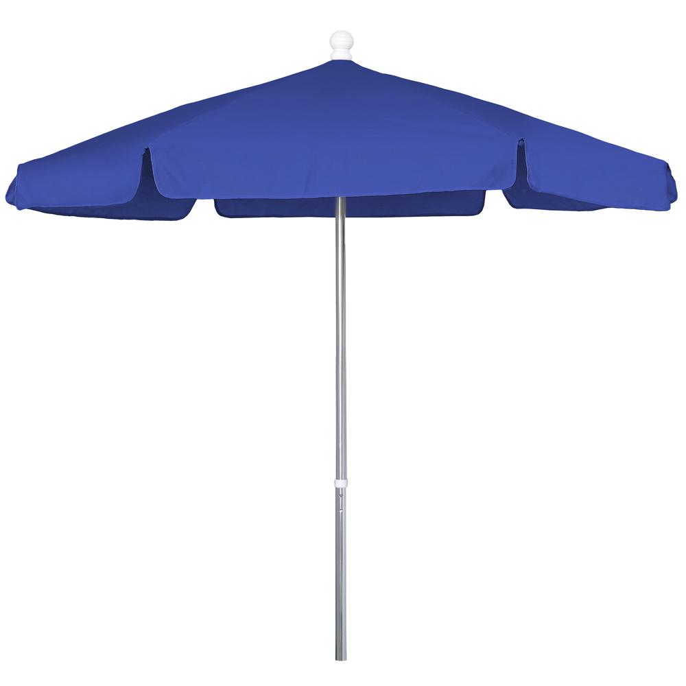 7.5' Hex Garden Umbrella 6 Rib Push Up Bright Aluminum with Pacific Blue Vinyl Coated Weave Canopy, 7GPUA-Pacific Blue. Picture 1