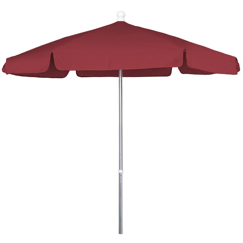 7.5' Hex Garden Umbrella 6 Rib Push Up Bright Aluminum with Red Vinyl Coated Weave Canopy, 7GPUA-Red. Picture 1