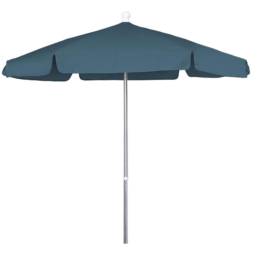 7.5' Hex Garden Umbrella 6 Rib Push Up Bright Aluminum with Teal Vinyl Coated Weave Canopy, 7GPUA-Teal. Picture 1