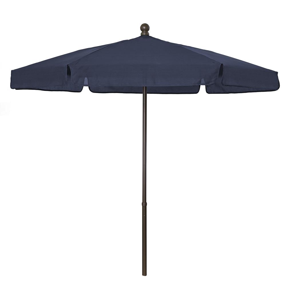 7.5' Hex Garden Umbrella 6 Rib Push Up Champagne Bronze with Navy Blue Vinyl Coated Weave Canopy, 7GPUCB-Navy Blue. Picture 1