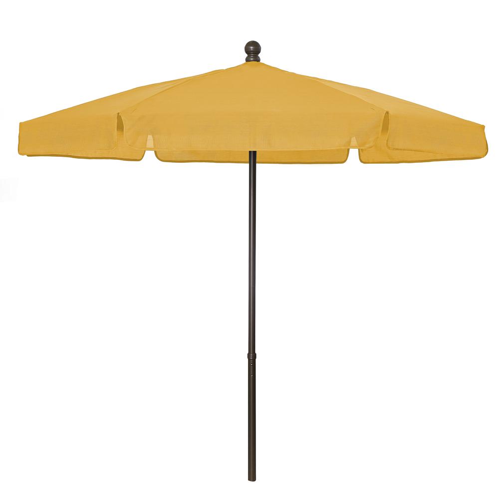 7.5' Hex Garden Umbrella 6 Rib Push Up Champagne Bronze with Yellow Vinyl Coated Weave Canopy, 7GPUCB-Yellow. Picture 1