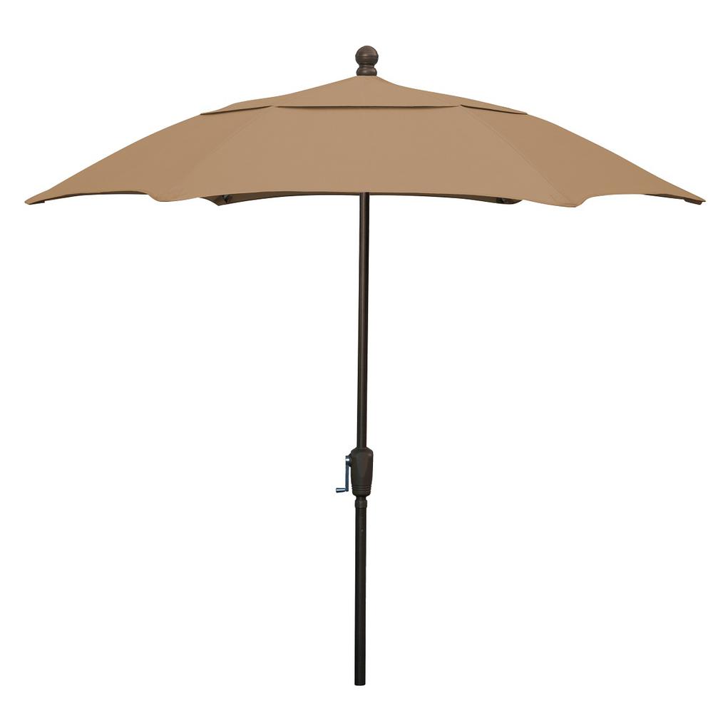 7.5' Hex Home Patio  Umbrella 6 Rib Crank Champagne Bronze with Beige spun acrylic canopy. Picture 1