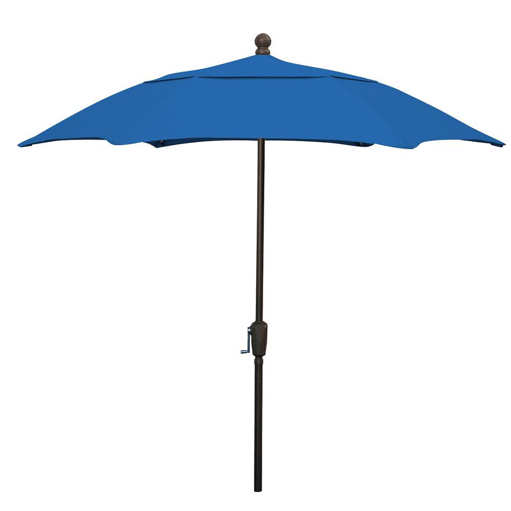7.5' Hex Home Patio  Umbrella 6 Rib Crank Champagne Bronze with Pacific Blue spun acrylic canopy. Picture 1