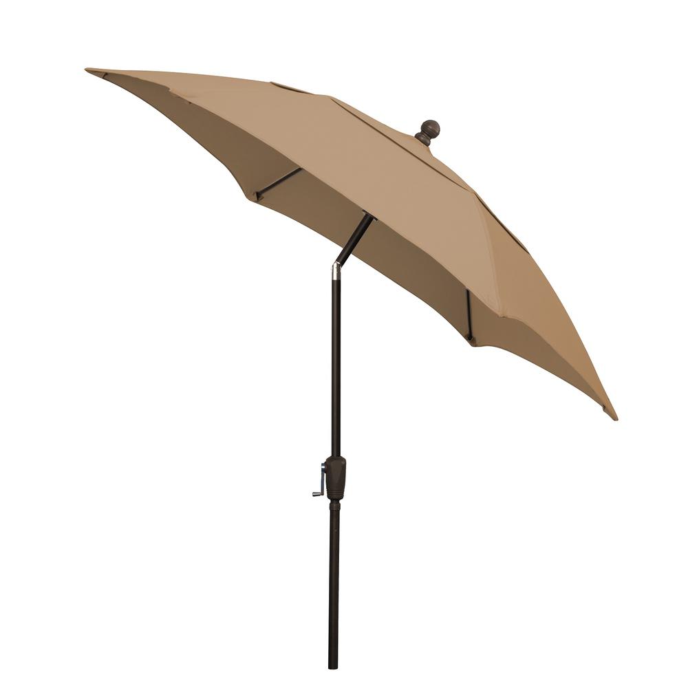 7.5' Hex Home Patio Tilt Umbrella 6 Rib Crank Champagne Bronze with Beige Spun Acrylic Canopy. Picture 1