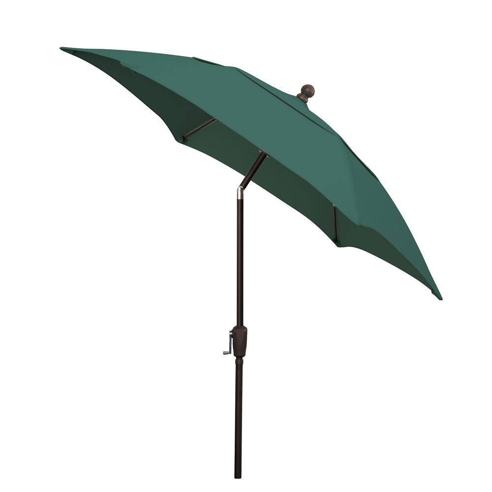 7.5' Hex Home Patio Tilt Umbrella 6 Rib Crank Champagne Bronze with Forest Green Spun Acrylic Canopy. Picture 1