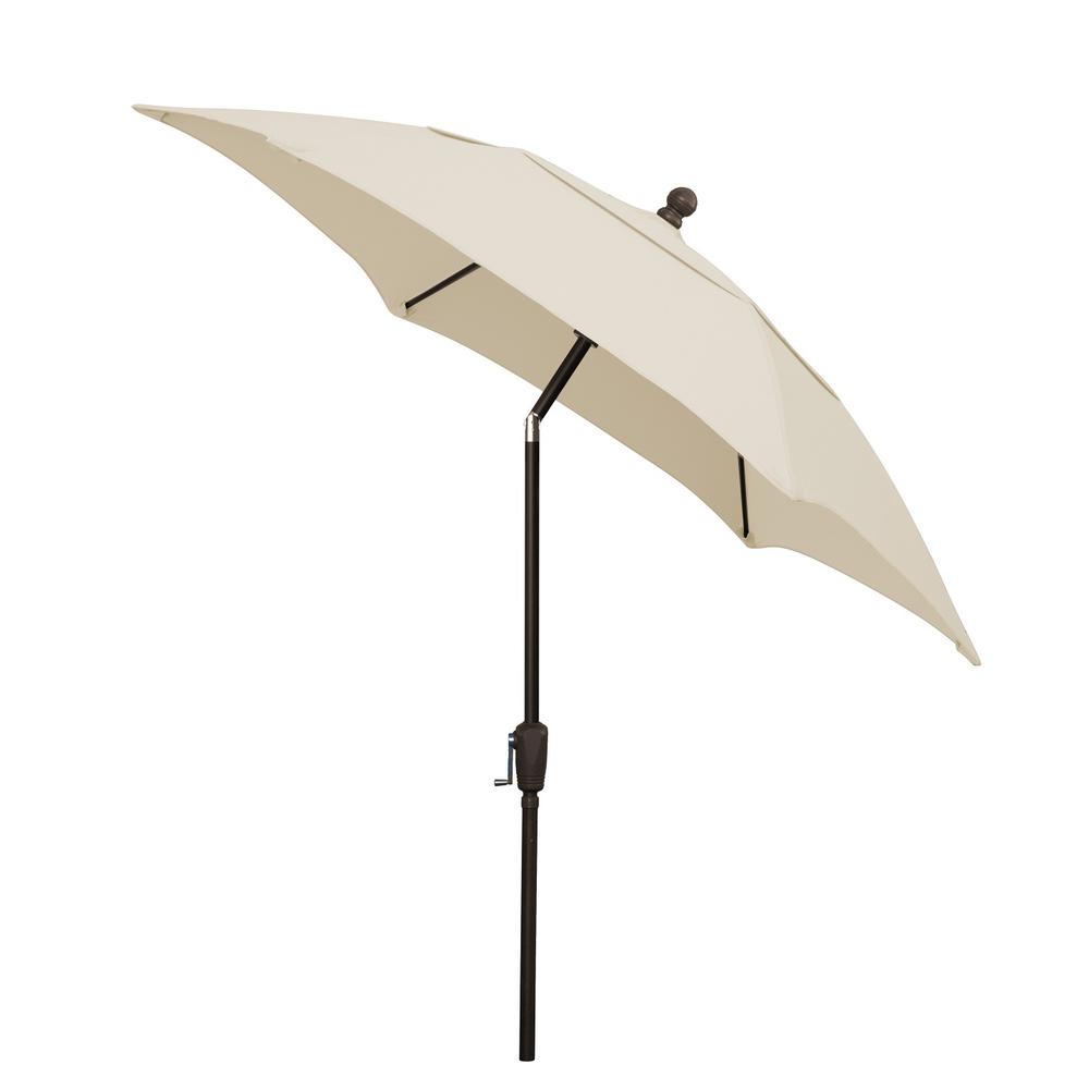 7.5' Hex Home Patio Tilt Umbrella 6 Rib Crank Champagne Bronze with Natural Spun Acrylic Canopy. Picture 1