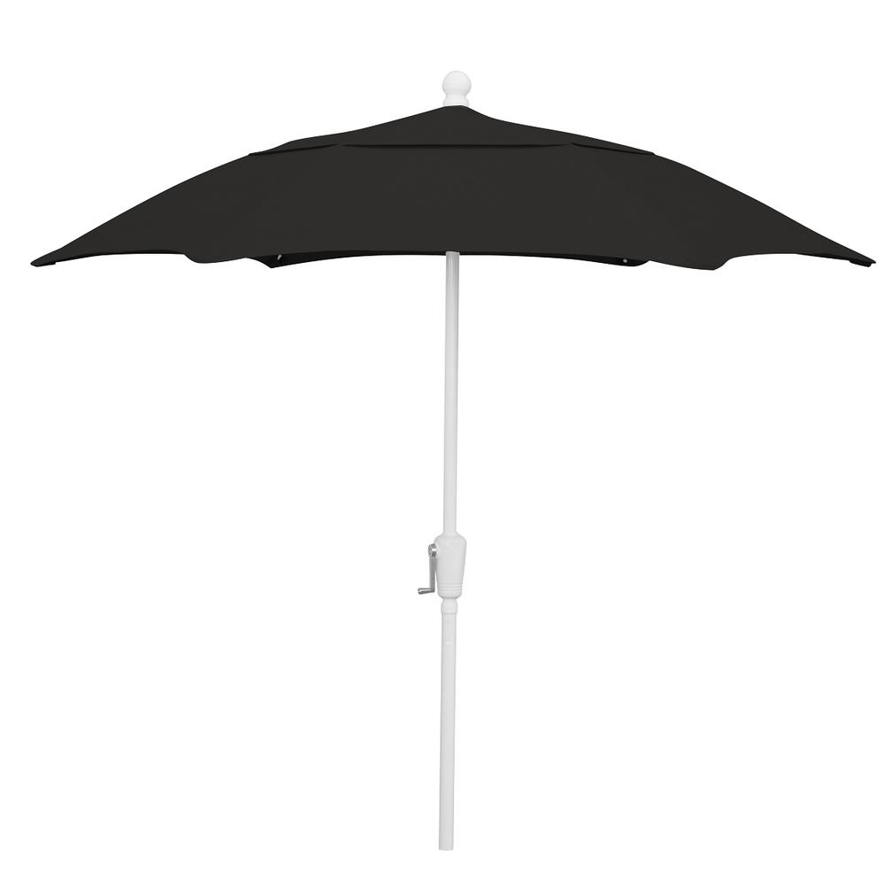 7.5' Hex Home Patio  Umbrella 6 Rib Crank White with Black spun acrylic canopy. Picture 1