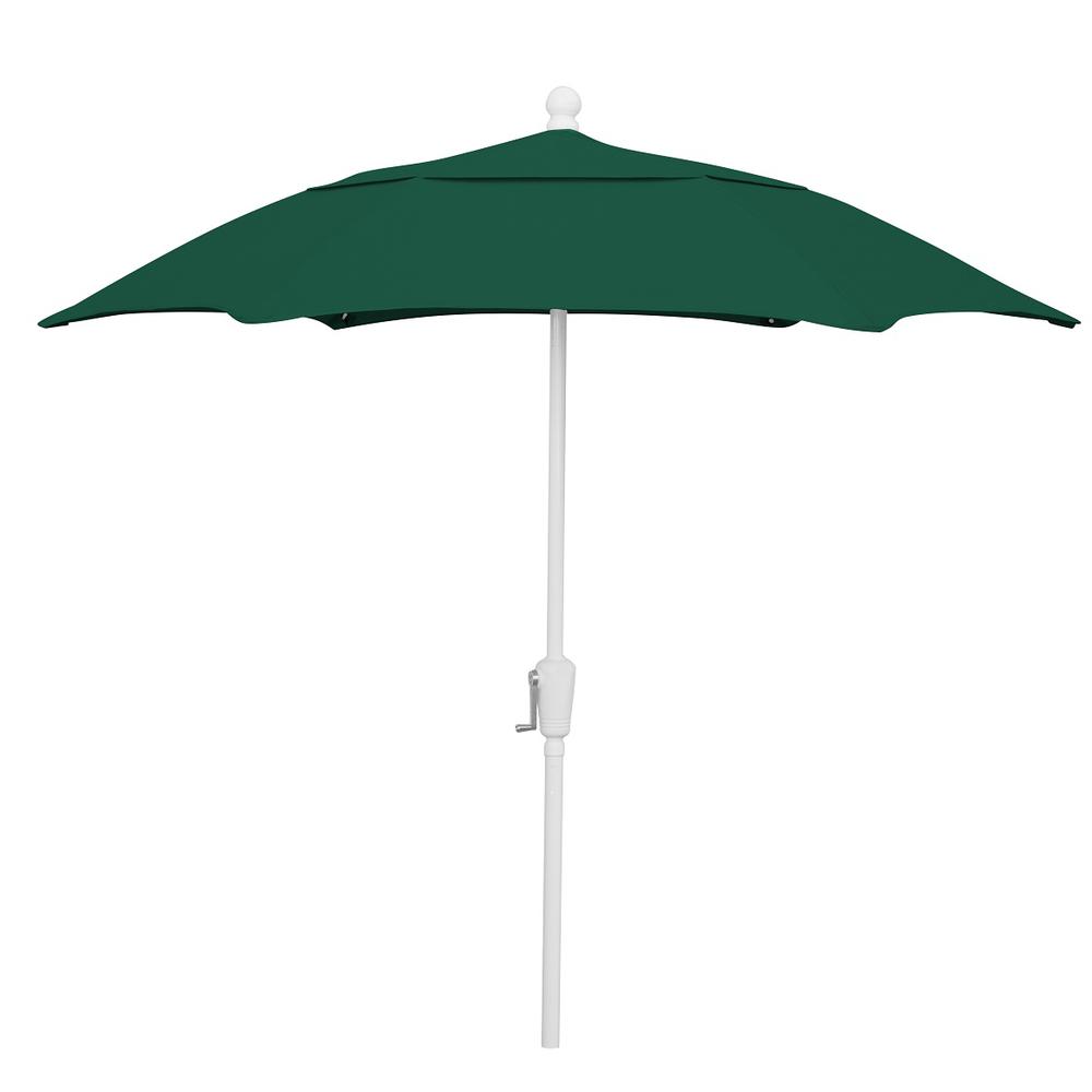 7.5' Hex Home Patio  Umbrella 6 Rib Crank White with Forest Green spun acrylic canopy. Picture 1