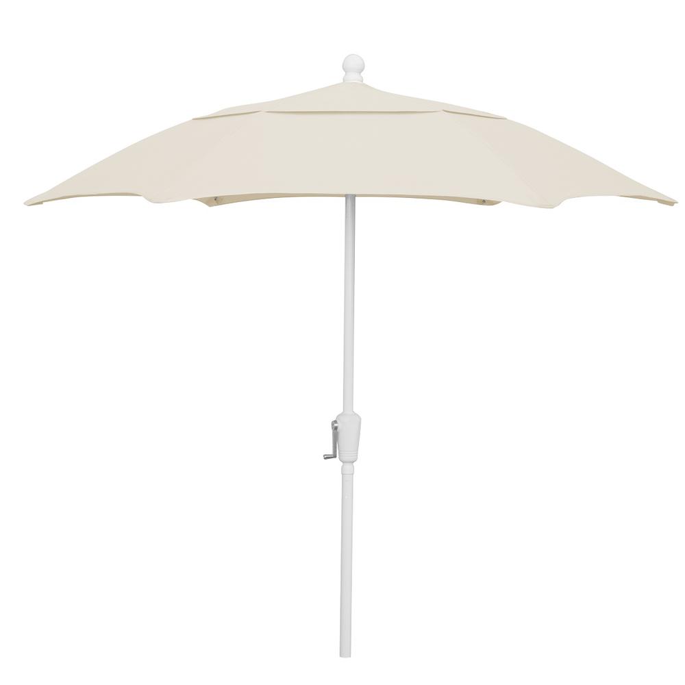 7.5' Hex Home Patio  Umbrella 6 Rib Crank White with Natural spun acrylic canopy. Picture 1