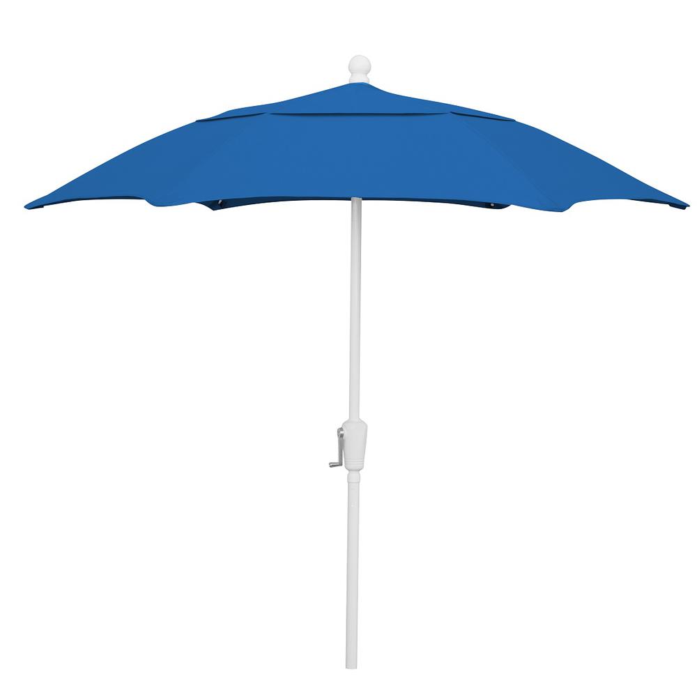 7.5' Hex Home Patio  Umbrella 6 Rib Crank White with Pacific Blue spun acrylic canopy. Picture 1