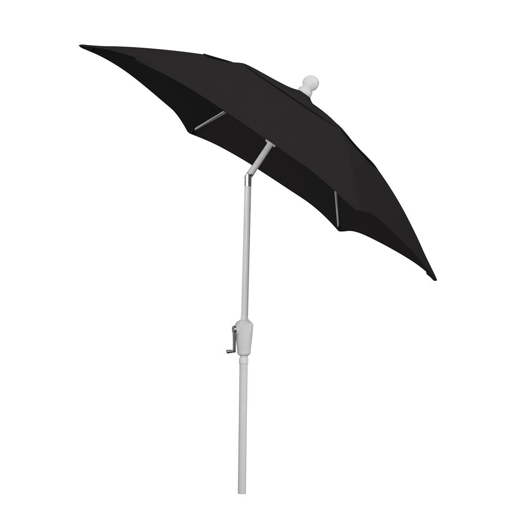 7.5' Hex Home Patio Tilt Umbrella 6 Rib Crank White with Black spun acrylic canopy. Picture 1