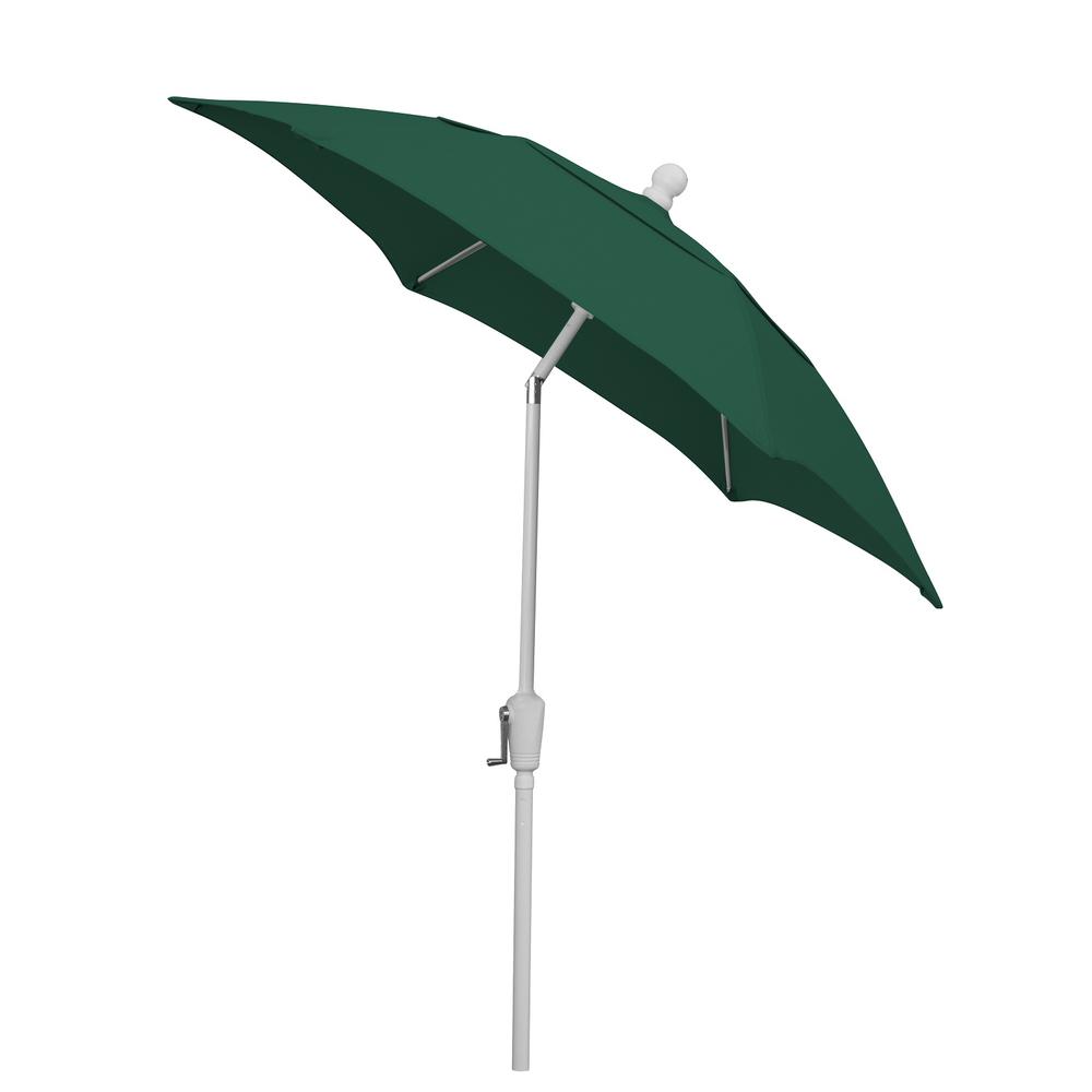 7.5' Hex Home Patio Tilt Umbrella 6 Rib Crank White with Forest Green spun acrylic canopy. Picture 1