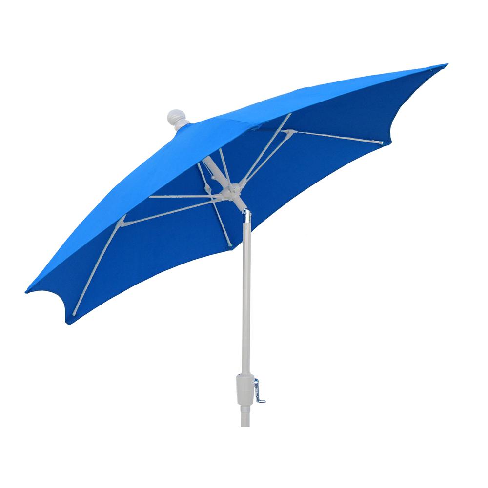 7.5' Hex Home Patio Tilt Umbrella 6 Rib Crank White with Pacific Blue spun acrylic canopy. Picture 1