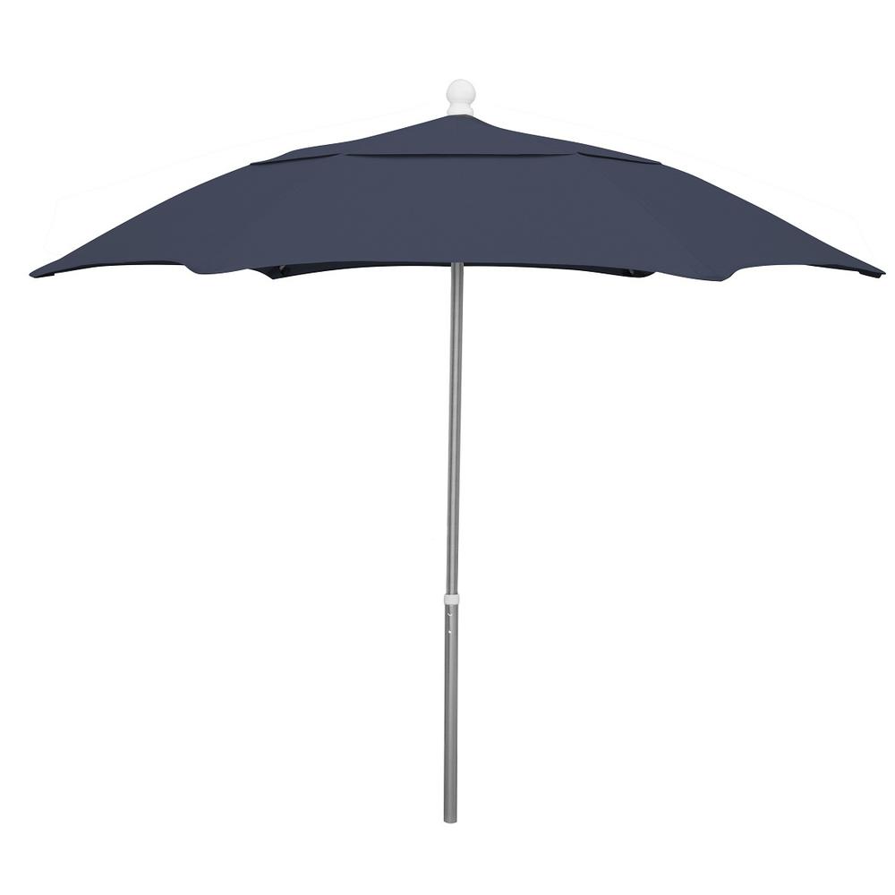 7.5' Hex Patio Umbrella 6 Rib Push Up Bright Aluminum with Navy Blue Spun Poly Canopy, 7HPUA-Navy Blue. The main picture.