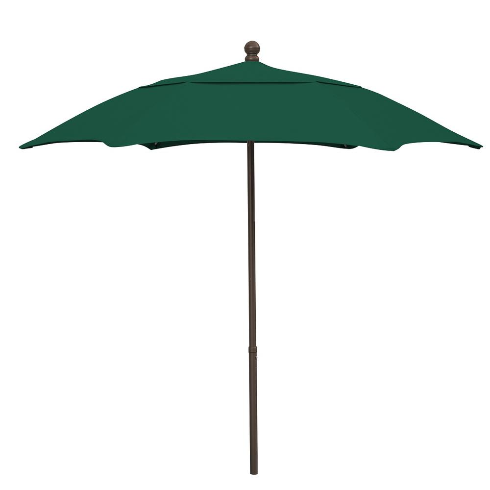 7.5' Hex Patio Umbrella 6 Rib Push Up Champagne Bronze with Forest Green Spun Poly Canopy, 7HPUCB-Forest Green. Picture 1