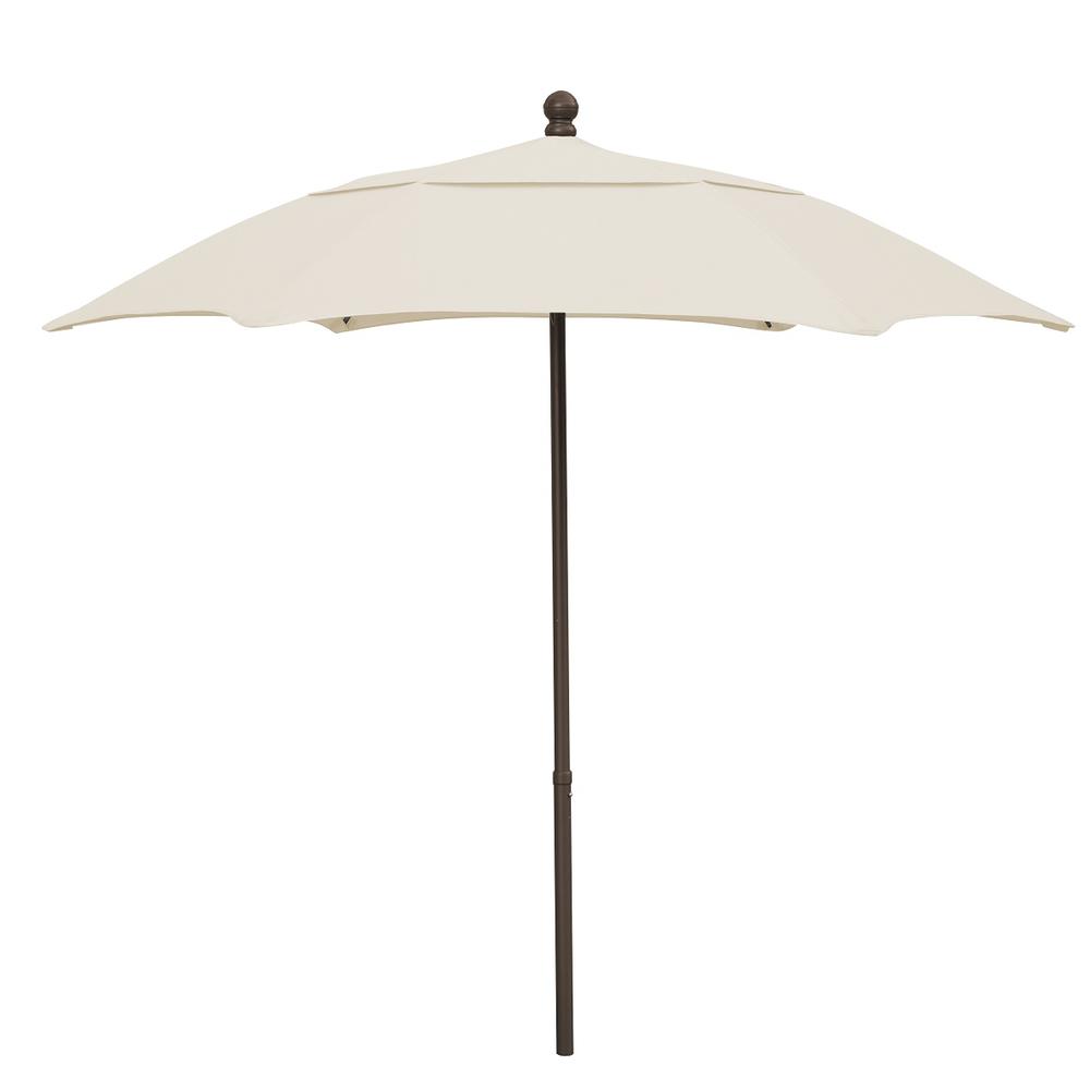 7.5' Hex Patio Umbrella 6 Rib Push Up Champagne Bronze with Natural Spun Poly Canopy, 7HPUCB-Natural. Picture 1