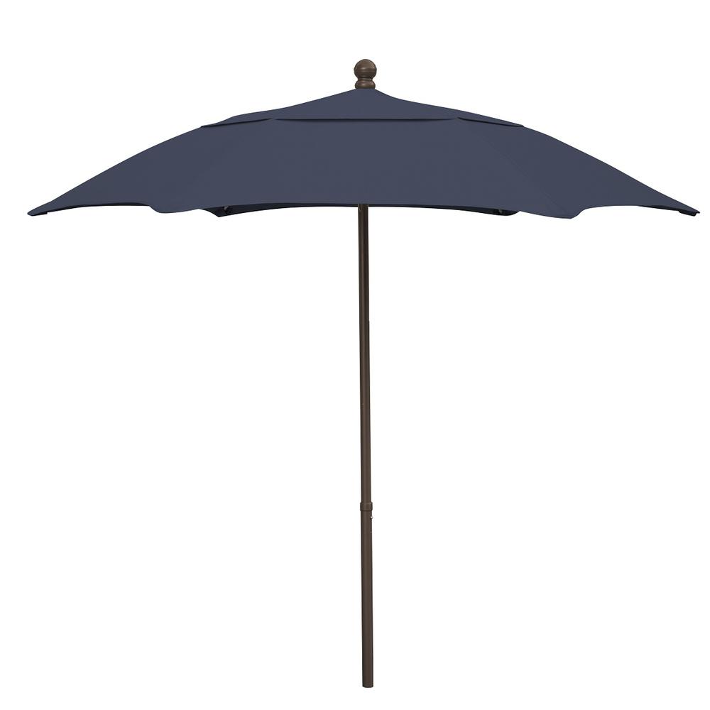 7.5' Hex Patio Umbrella 6 Rib Push Up Champagne Bronze with Navy Blue Spun Poly Canopy, 7HPUCB-Navy Blue. Picture 1