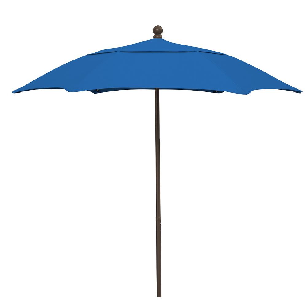 7.5' Hex Patio Umbrella 6 Rib Push Up Champagne Bronze with Pacific Blue Spun Poly Canopy, 7HPUCB-Pacific Blue. Picture 1
