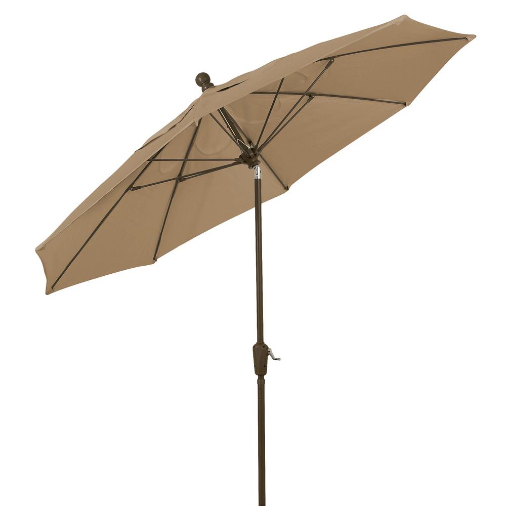 9' Oct Home Patio Tilt Umbrella 8 Rib Crank Champagne Bronze with Beige spun Acrylic Canopy. Picture 1