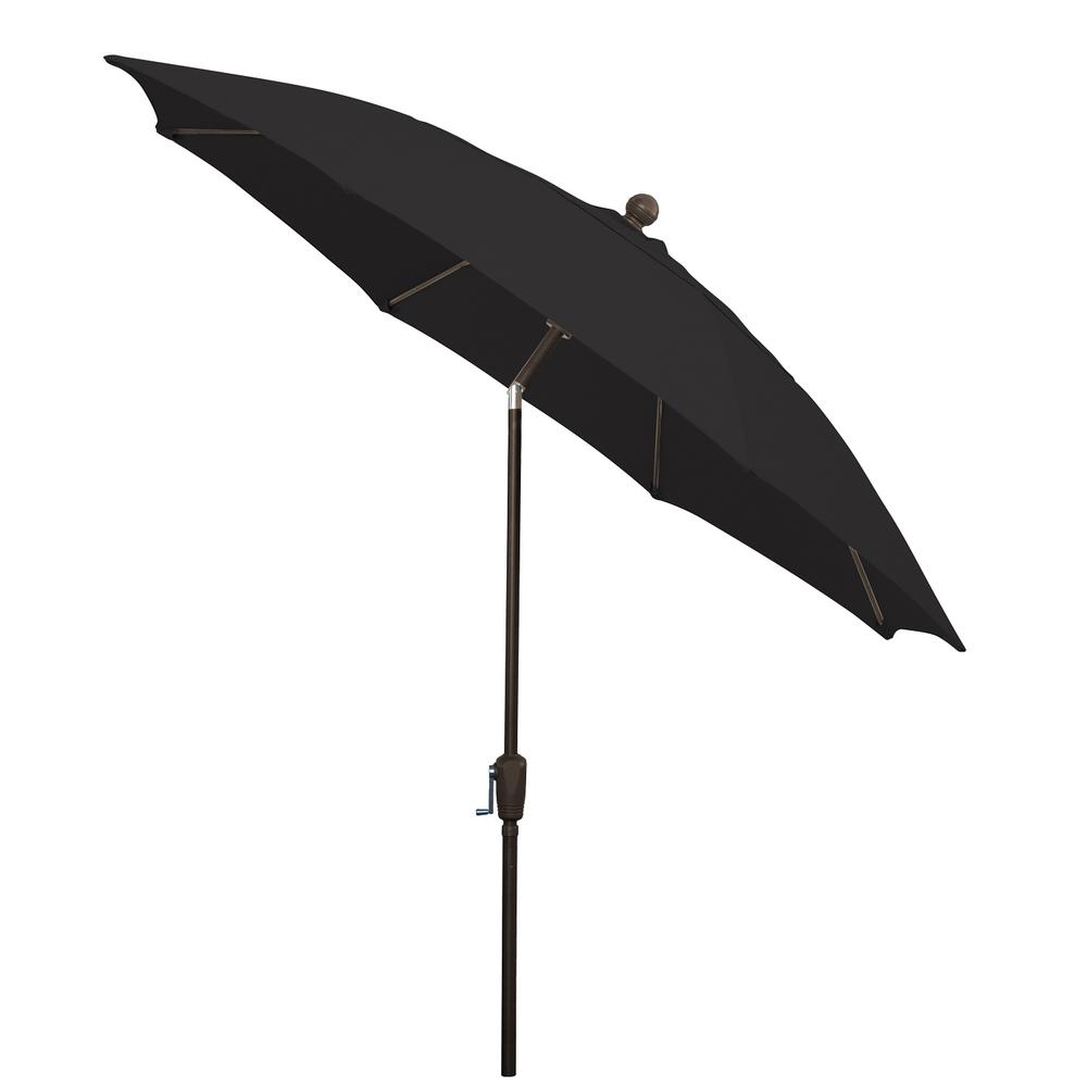 9' Oct Home Patio Tilt Umbrella 8 Rib Crank Champagne Bronze with Black spun Acrylic Canopy. Picture 1