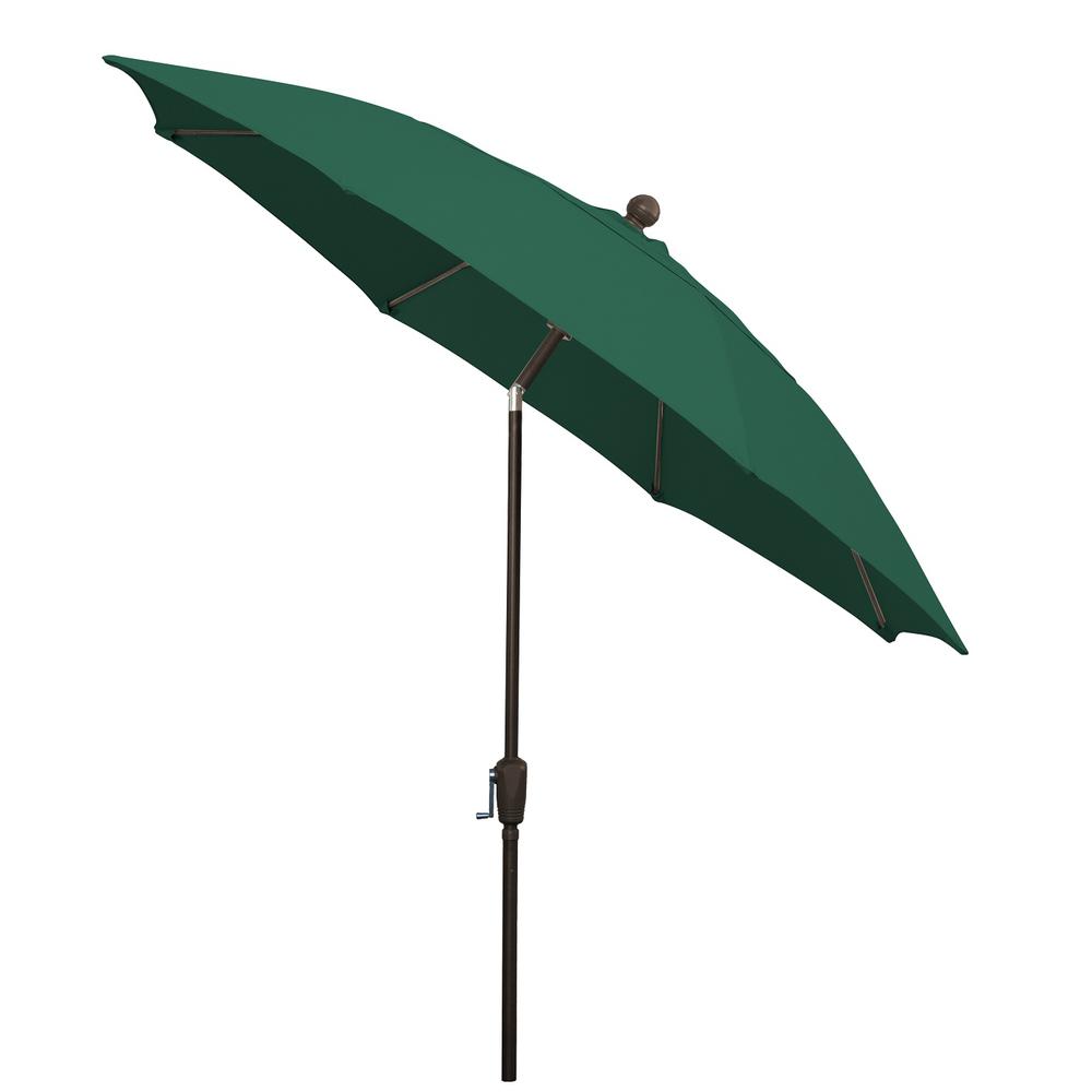 9' Oct Home Patio Tilt Umbrella 8 Rib Crank Champagne Bronze with Forest Green spun Acrylic Canopy. Picture 2