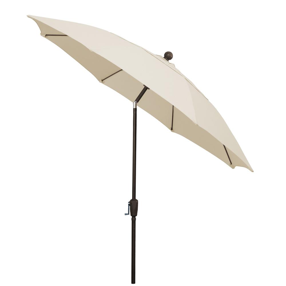 9' Oct Home Patio Tilt Umbrella 8 Rib Crank Champagne Bronze with Natural spun Acrylic Canopy. Picture 2
