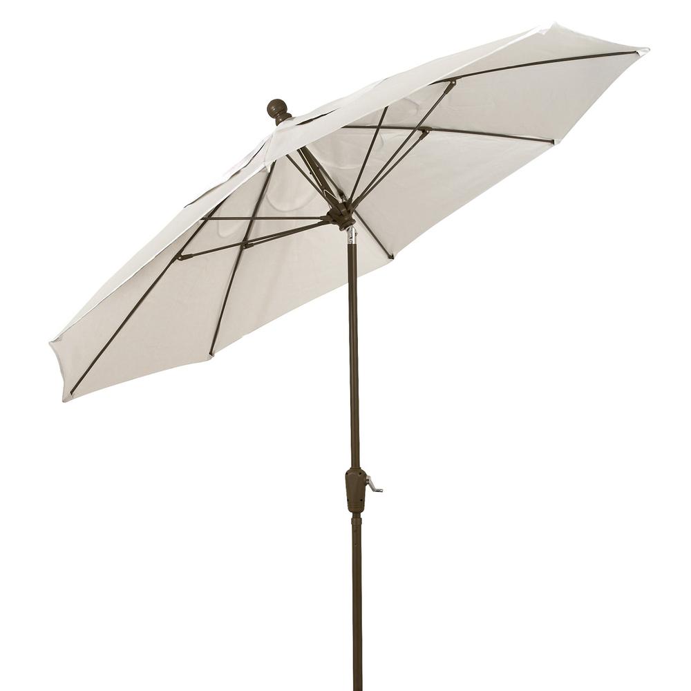 9' Oct Home Patio Tilt Umbrella 8 Rib Crank Champagne Bronze with Natural spun Acrylic Canopy. Picture 1