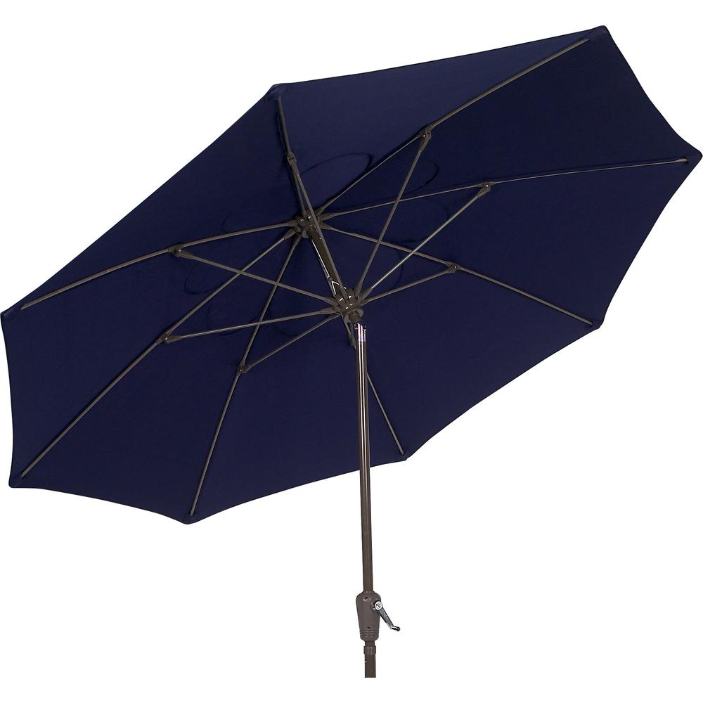 9' Oct Home Patio Tilt Umbrella 8 Rib Crank Champagne Bronze with Navy Blue spun Acrylic Canopy. Picture 1