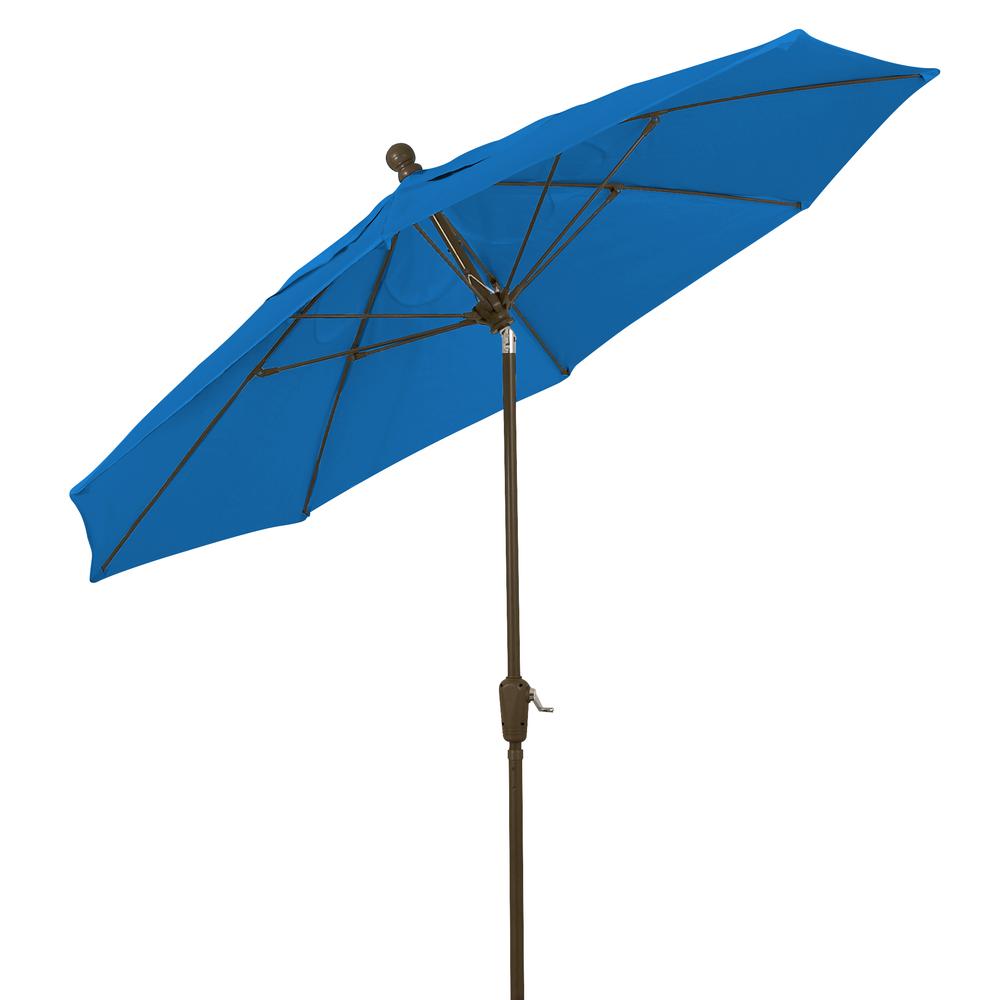 9' Oct Home Patio Tilt Umbrella 8 Rib Crank Champagne Bronze with Pacific Blue spun Acrylic Canopy. Picture 2