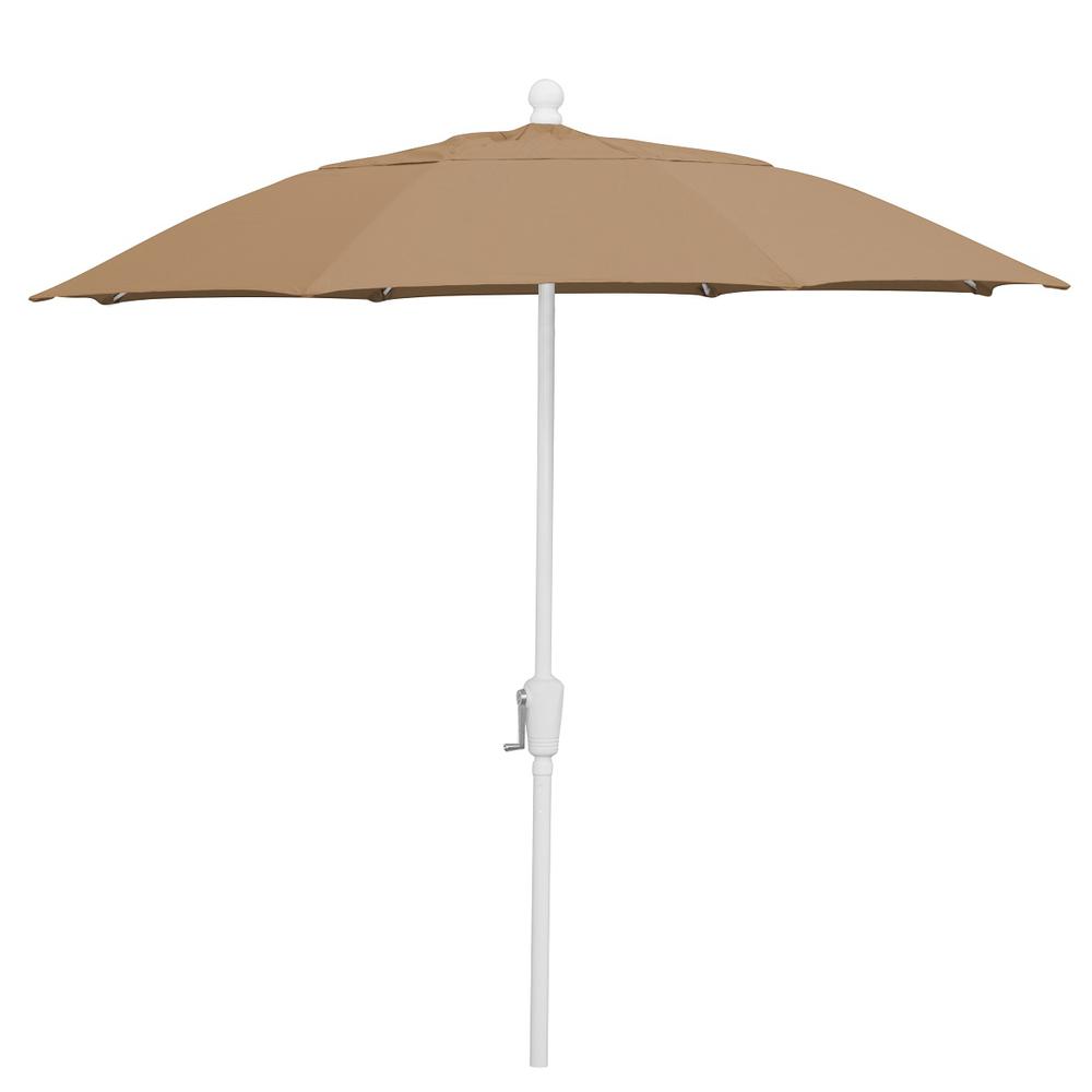9' Oct Home Patio  Umbrella 8 Rib Crank White with Beige spun acrylic canopy. Picture 1