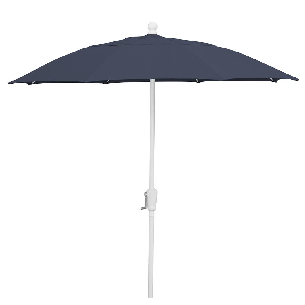 9' Oct Home Patio  Umbrella 8 Rib Crank White with Navy Blue spun acrylic canopy. Picture 1