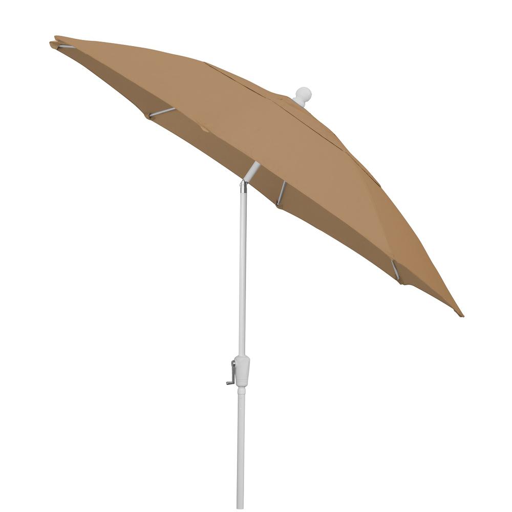 9' Oct Home Patio Tilt Umbrella 8 Rib Crank White with Beige spun acrylic canopy. Picture 2