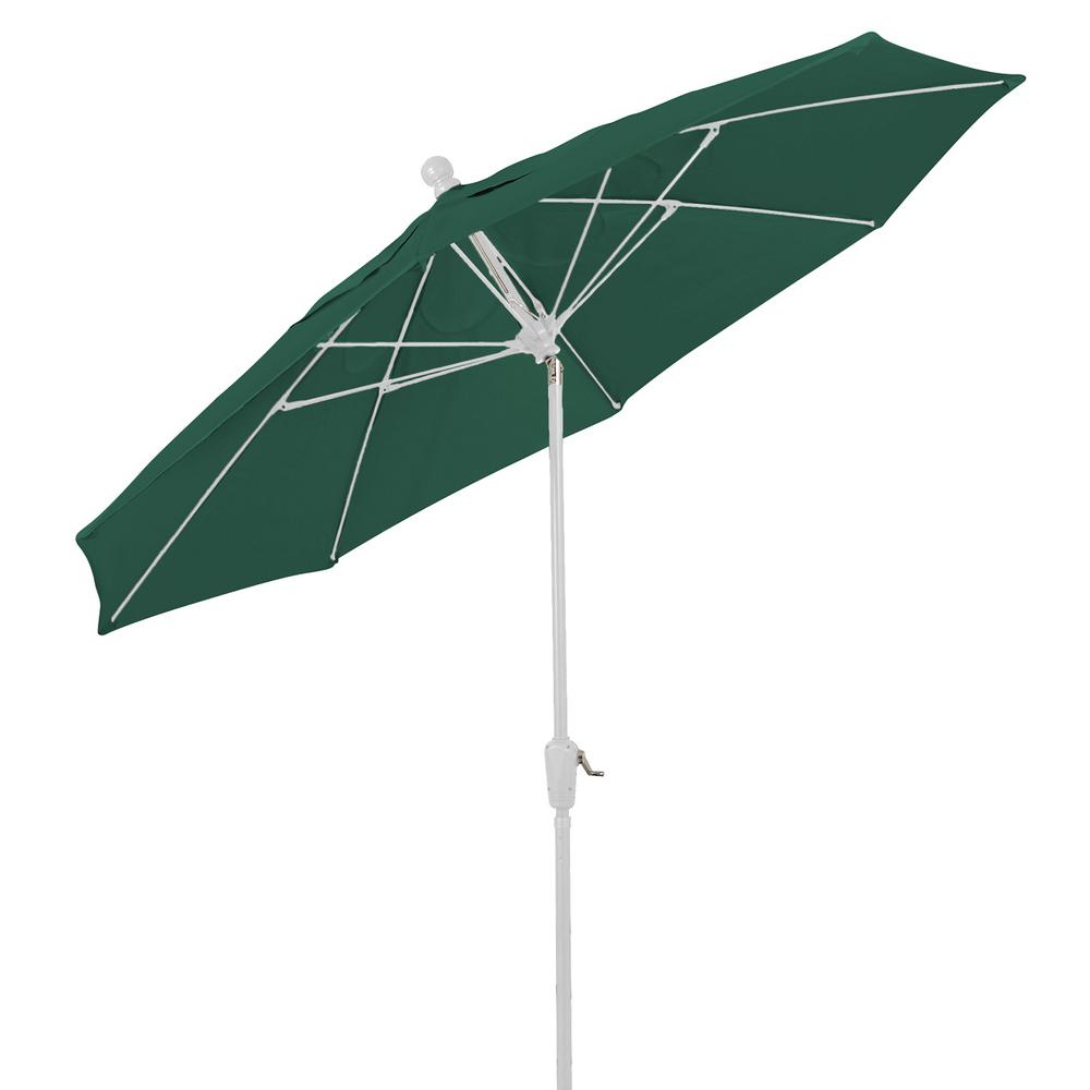 9' Oct Home Patio Tilt Umbrella 8 Rib Crank White with Forest Green spun acrylic canopy. Picture 1