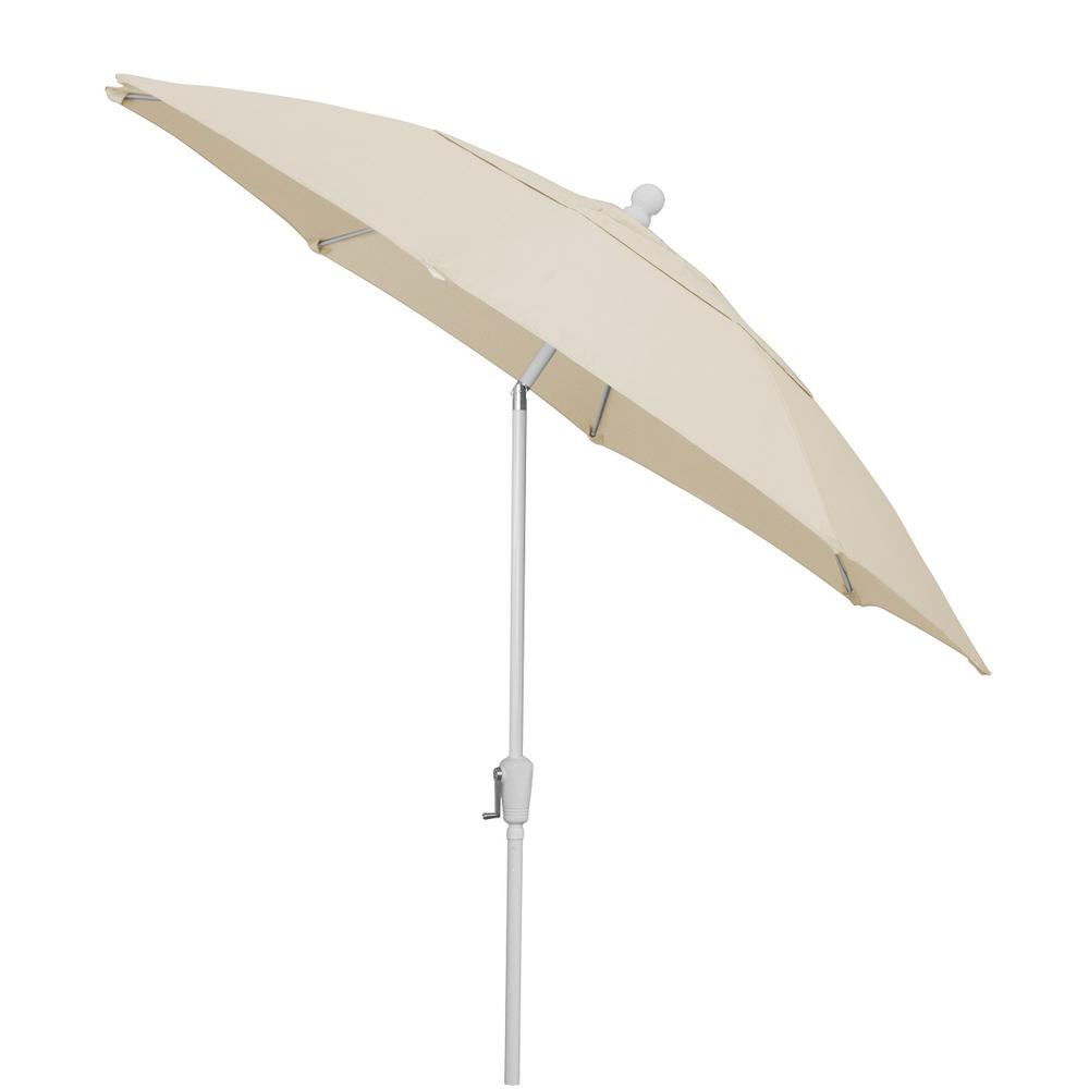 9' Oct Home Patio Tilt Umbrella 8 Rib Crank White with Natural spun acrylic canopy. Picture 2