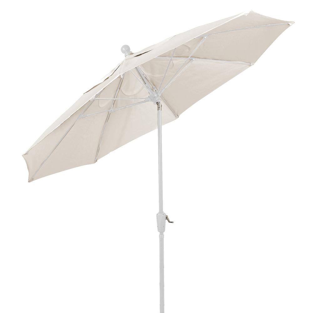 9' Oct Home Patio Tilt Umbrella 8 Rib Crank White with Natural spun acrylic canopy. Picture 1