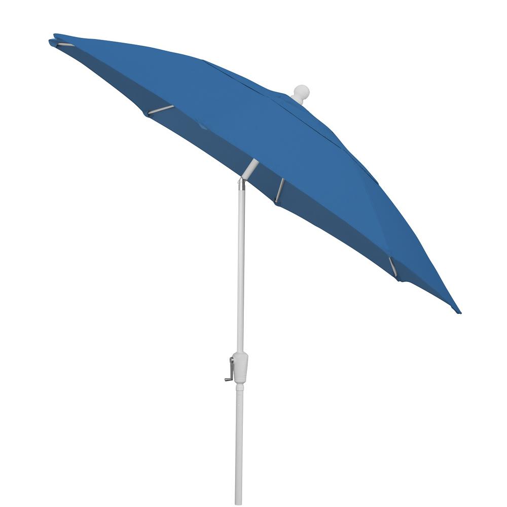 9' Oct Home Patio Tilt Umbrella 8 Rib Crank White with Pacific Blue spun acrylic canopy. Picture 2