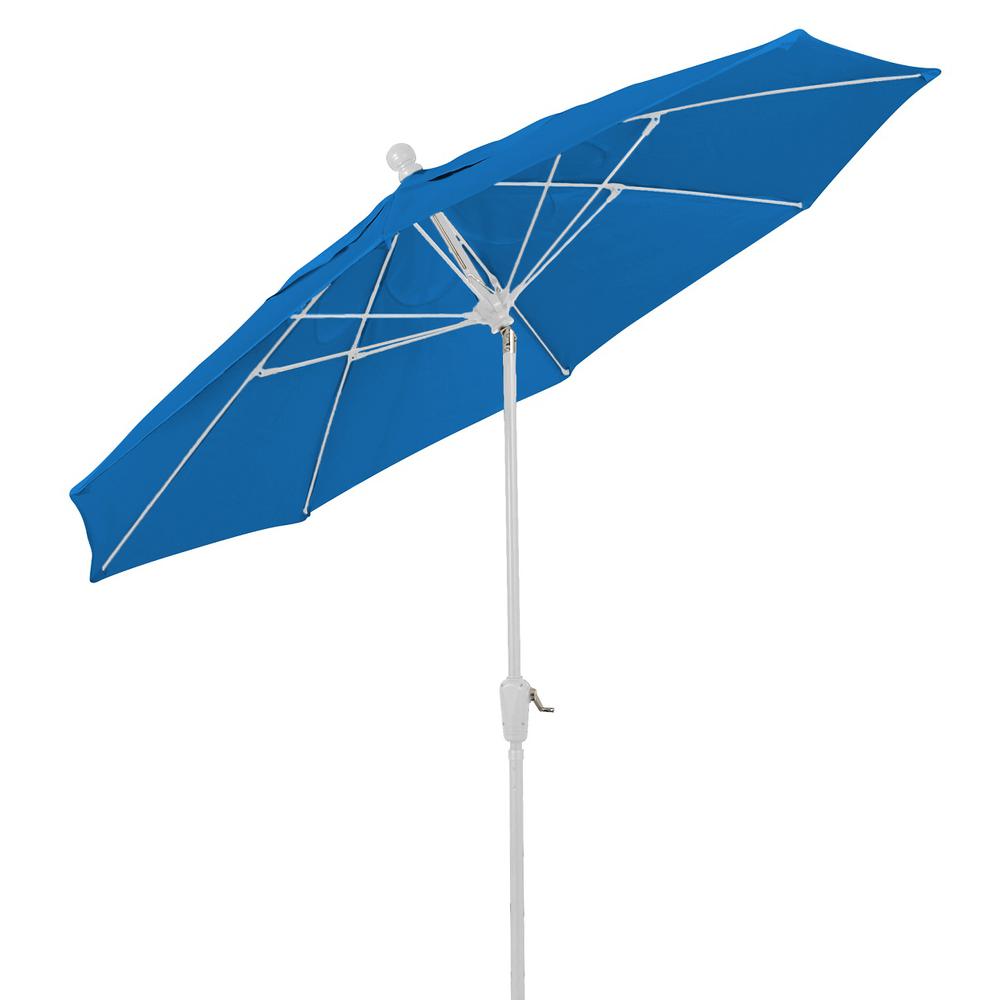 9' Oct Home Patio Tilt Umbrella 8 Rib Crank White with Pacific Blue spun acrylic canopy. Picture 1