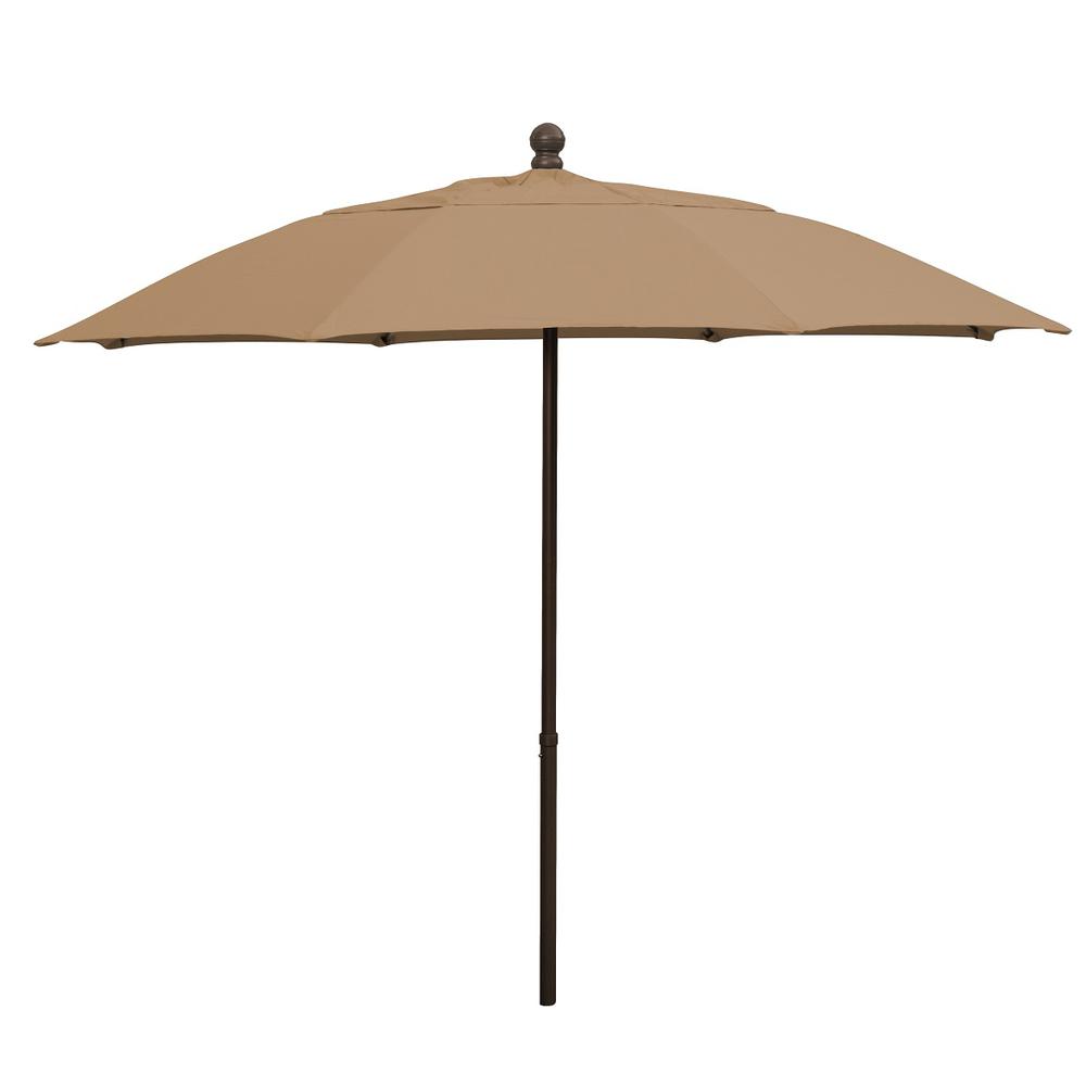 9' Oct Patio Umbrella 6 Rib Push Up Champagne Bronze with Beige Spun Poly Canopy, 9HPUCB-Beige. Picture 1