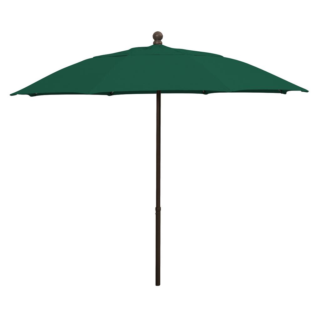 9' Oct Patio Umbrella 6 Rib Push Up Champagne Bronze with Forest Green Spun Poly Canopy, 9HPUCB-Forest Green. Picture 1