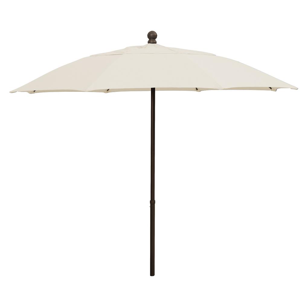 9' Oct Patio Umbrella 6 Rib Push Up Champagne Bronze with Natural Spun Poly Canopy, 9HPUCB-Natural. Picture 1