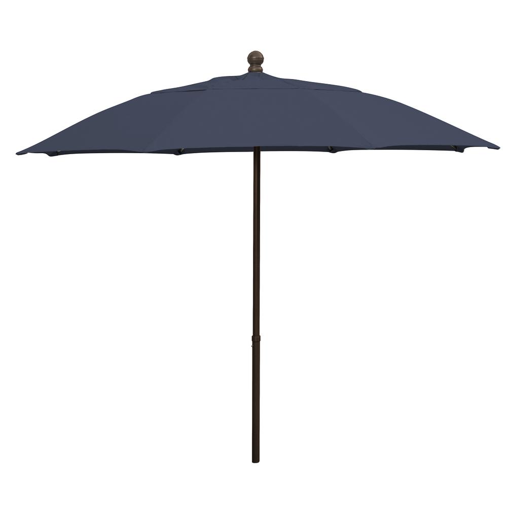 9' Oct Patio Umbrella 6 Rib Push Up Champagne Bronze with Navy Blue Spun Poly Canopy, 9HPUCB-Navy Blue. Picture 1