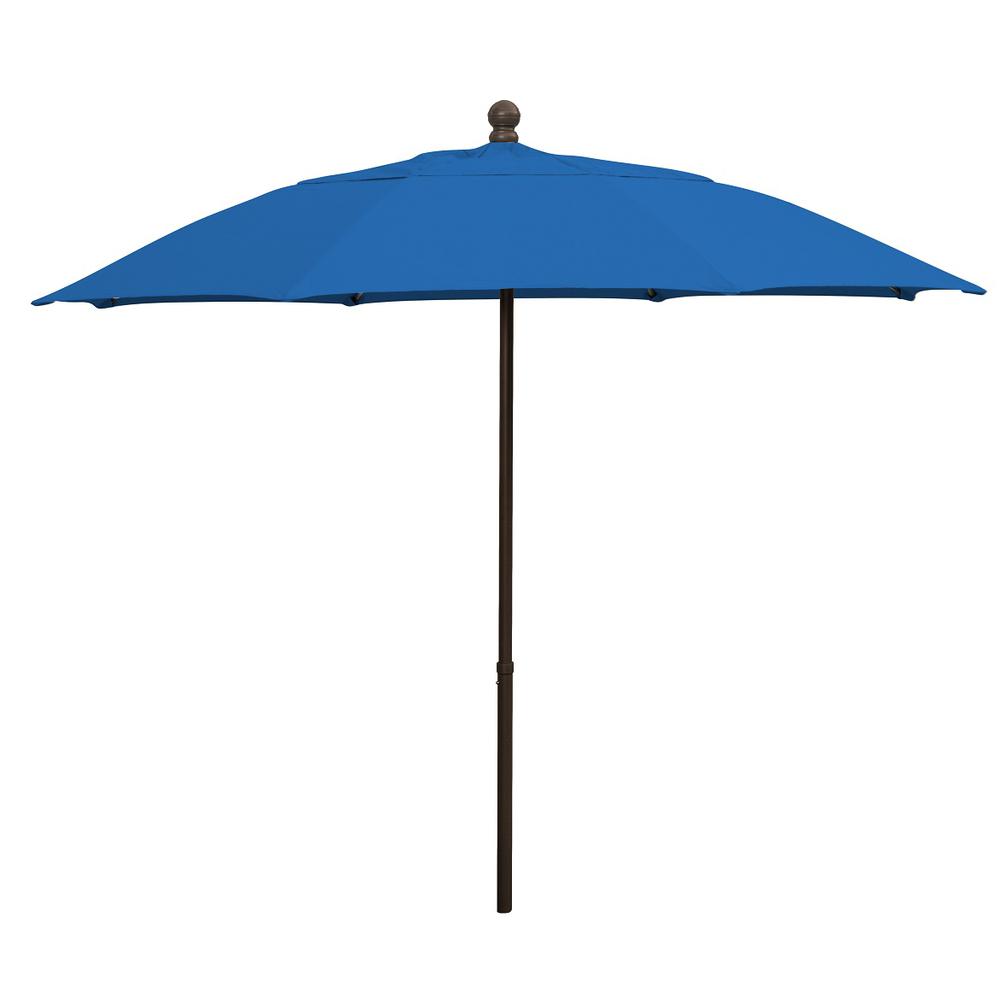 9' Oct Patio Umbrella 6 Rib Push Up Champagne Bronze with Pacific Blue Spun Poly Canopy, 9HPUCB-Pacific Blue. Picture 1