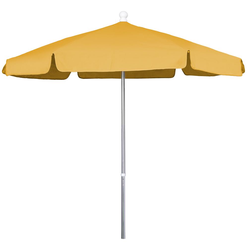 7.5' Hex Garden Umbrella 6 Rib Push Up Bright Aluminum with Yellow Vinyl Coated Weave Canopy, 7GPUA-Yellow. Picture 1